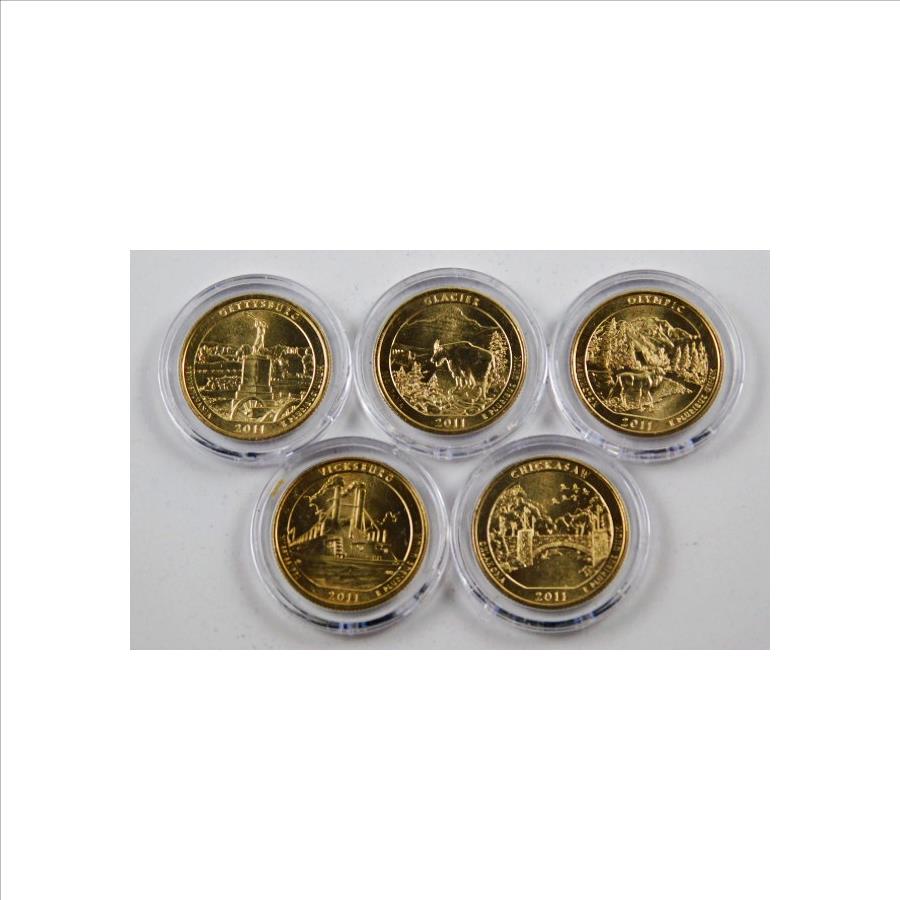Lot of Five 24K Gold Layered Commemorative Quarters*Chickasaw