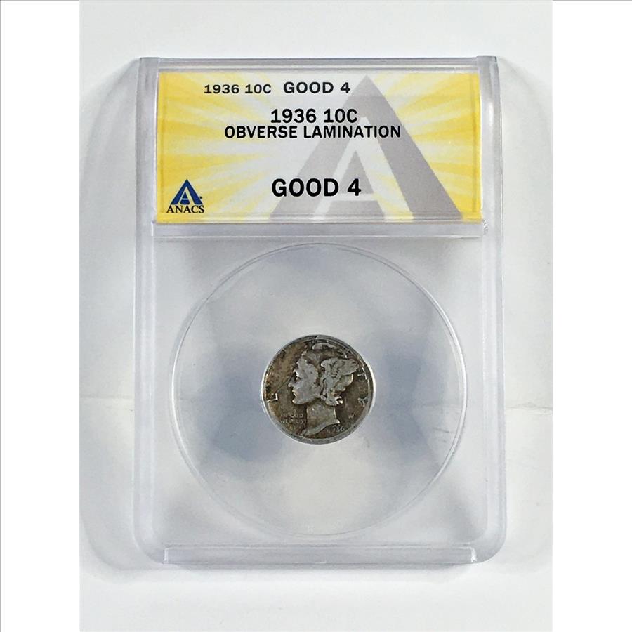 MINT ERROR*1936 Silver Mercury Head Dime*Lamination Error on Reverse