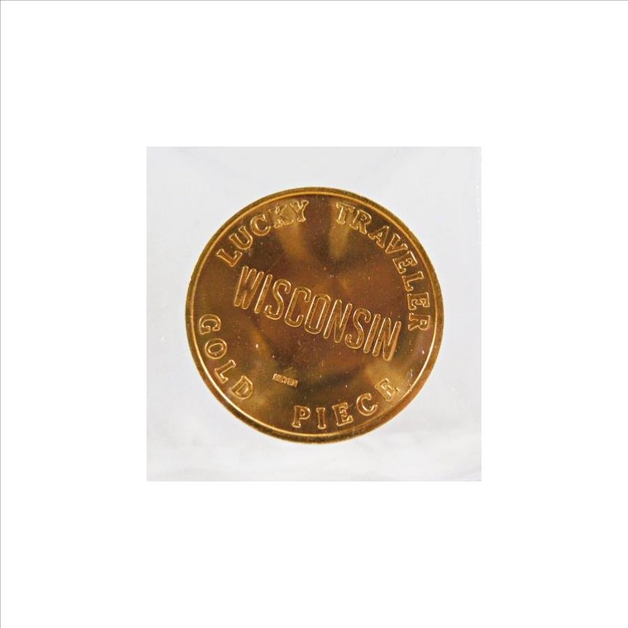 Wisconsin Lucky Traveler Gold Piece Brass Medallion (not gold