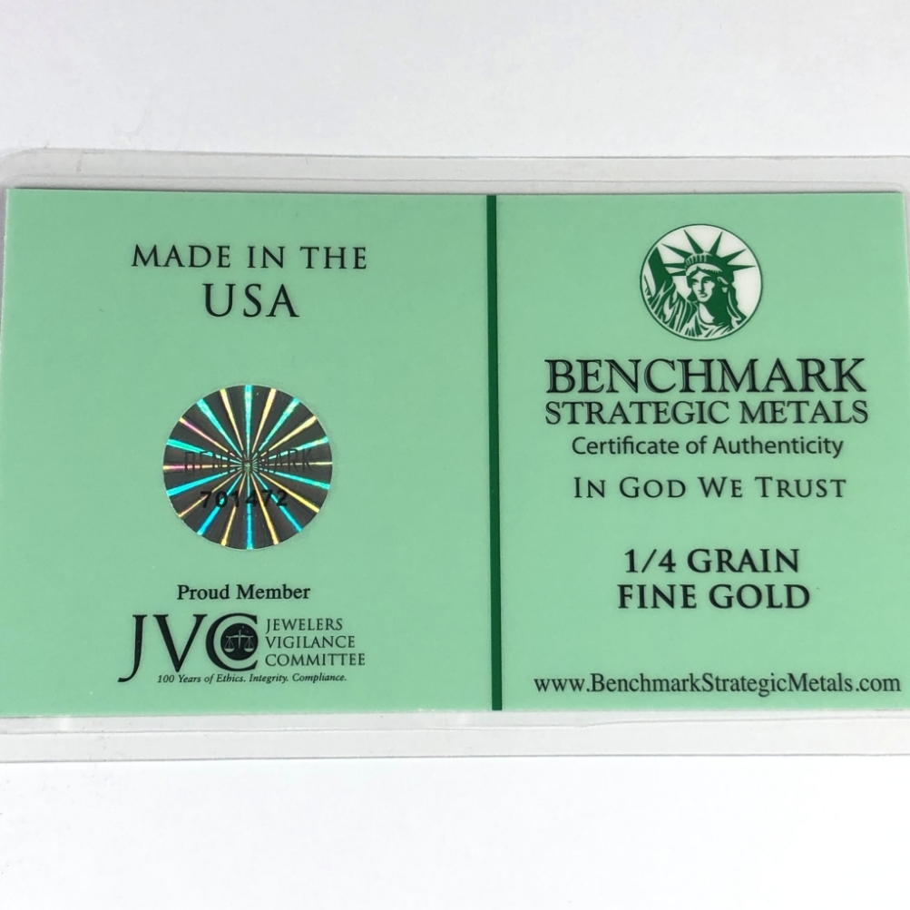 1/4 Grain .999 Fine Gold*Benchmark Strategic Metals COA*American ...