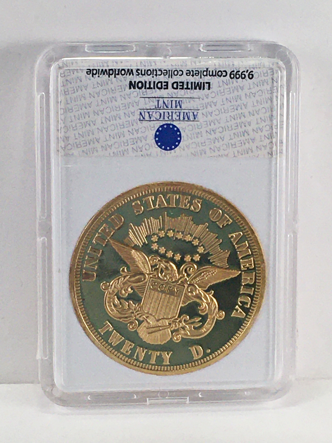 1861 24K Gold Layered Paquet Reverse Double Eagle $20 Replica*40mm In ...