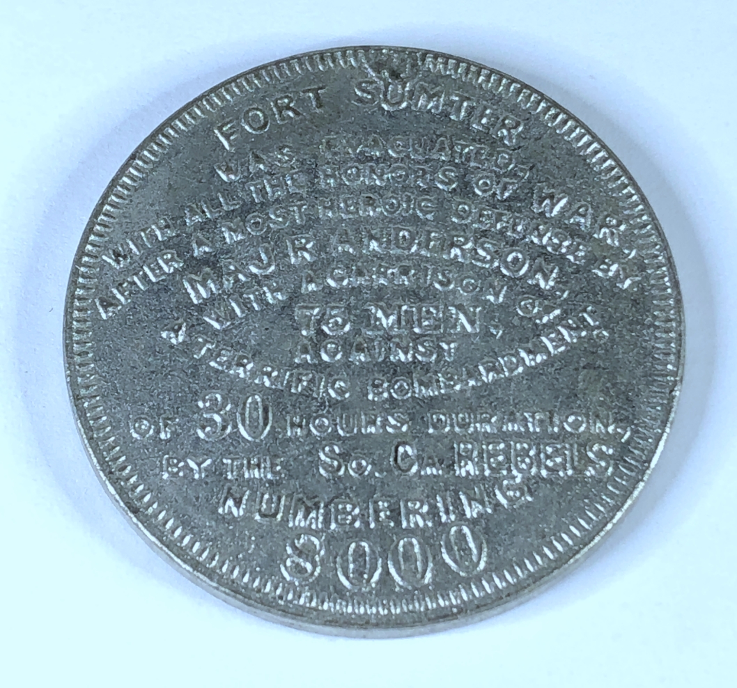 Tokens Fort 1861 Civil War Token Fort Sumter Major R. Anderson Union Confederate ...