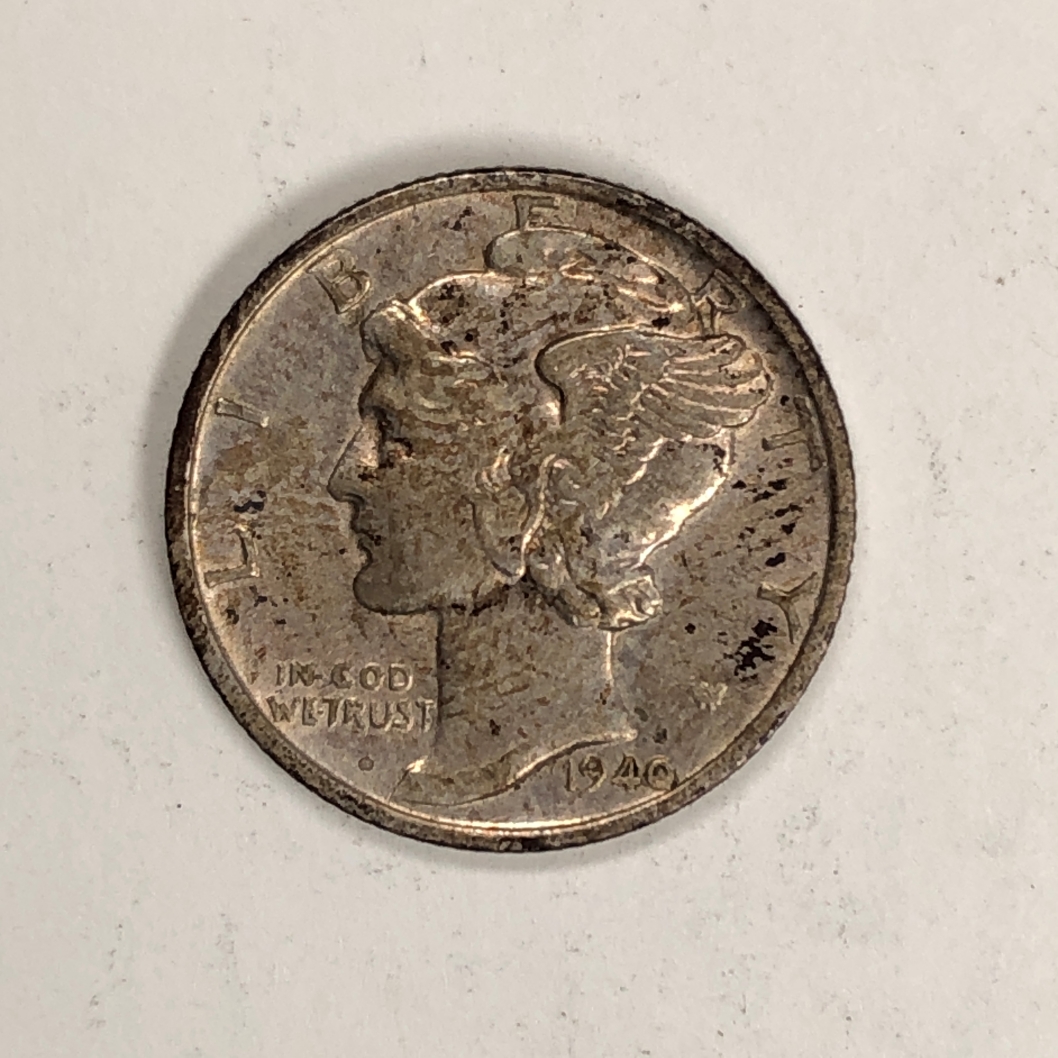 1940s Mercury Silver Dime Coin Pendant On 24" Sterling Silver Figaro Chain