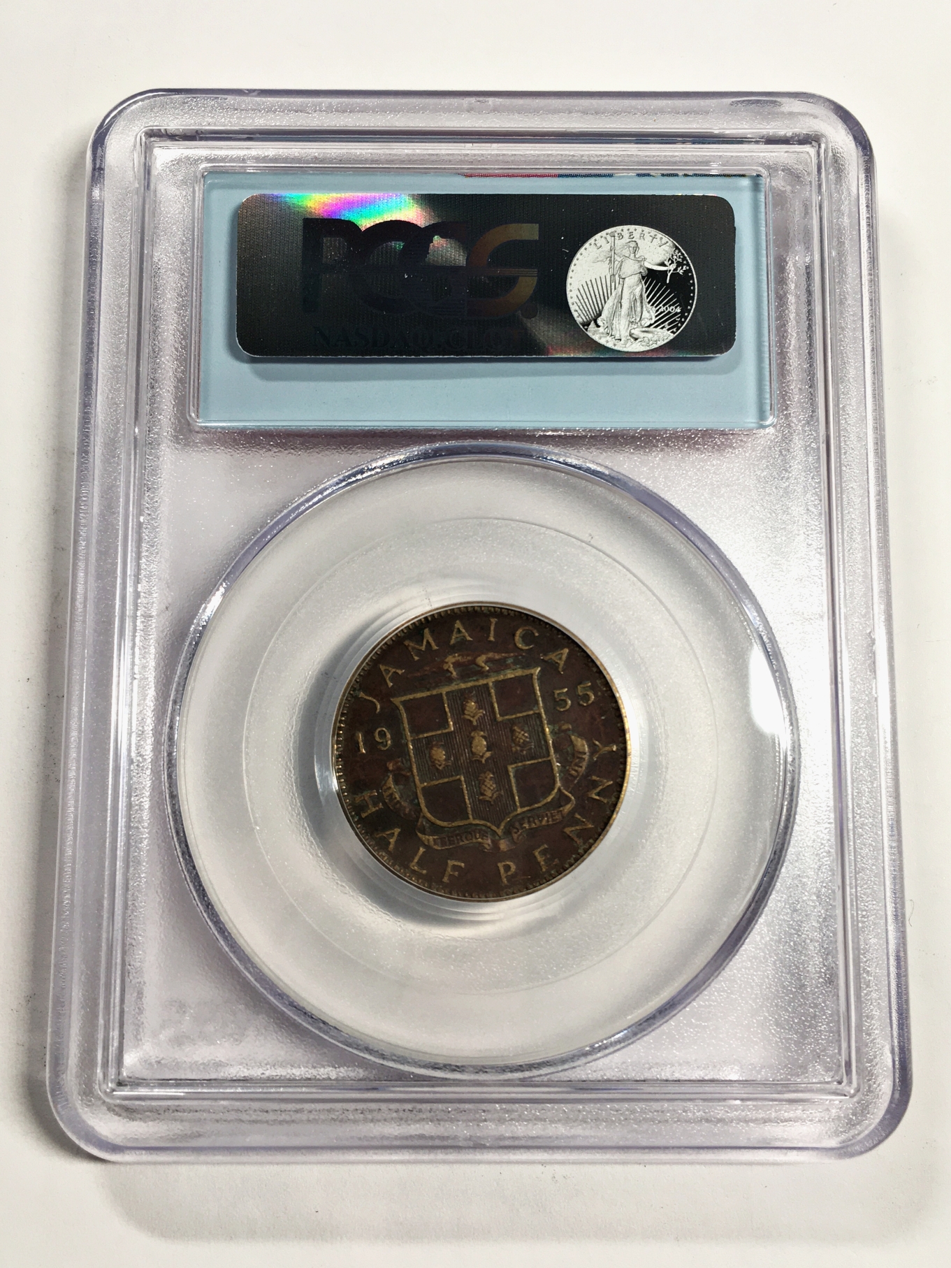 1955 Jamaica 1/2 Penny*PCGS Certified*Label Commemorated WTC Ground