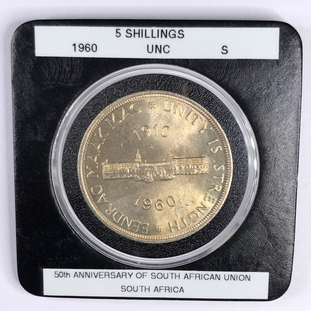 1960 5 Schillings South Africa Uncirculated Silver Coin in Protective