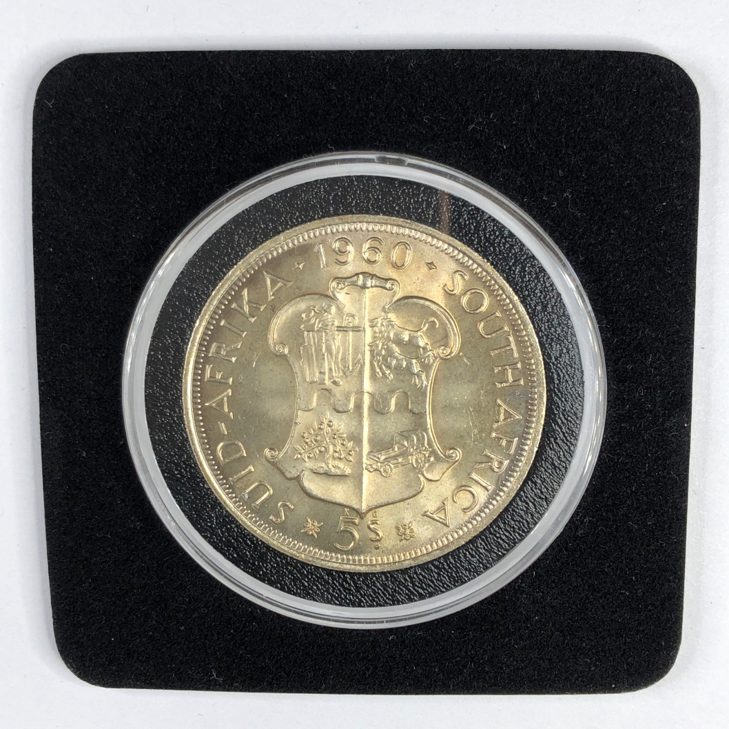 1960 5 Schillings South Africa Uncirculated Silver Coin in Protective