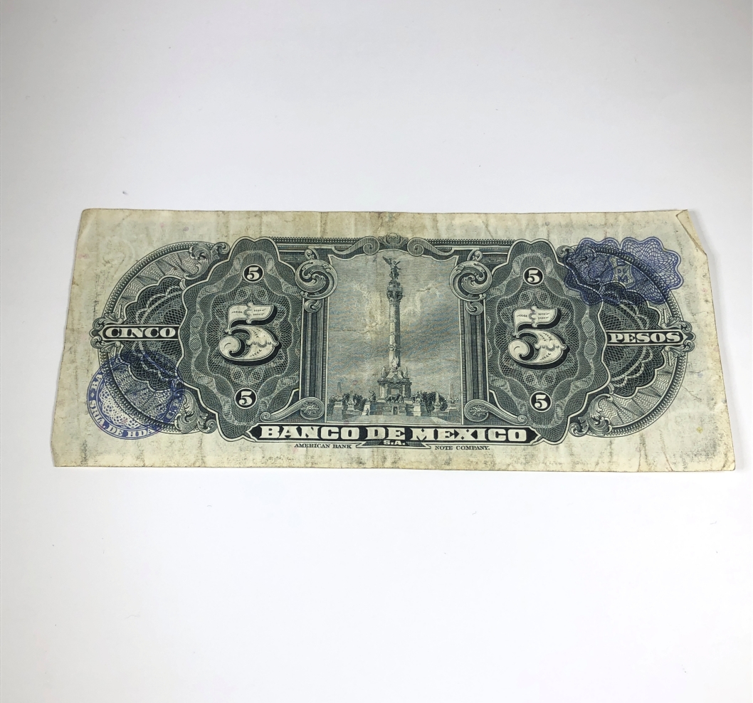 1954 Mexico 5 Pesos GYPSY UNC Mexican banknotes BLUE SEAL SERIE EK PREFIX J