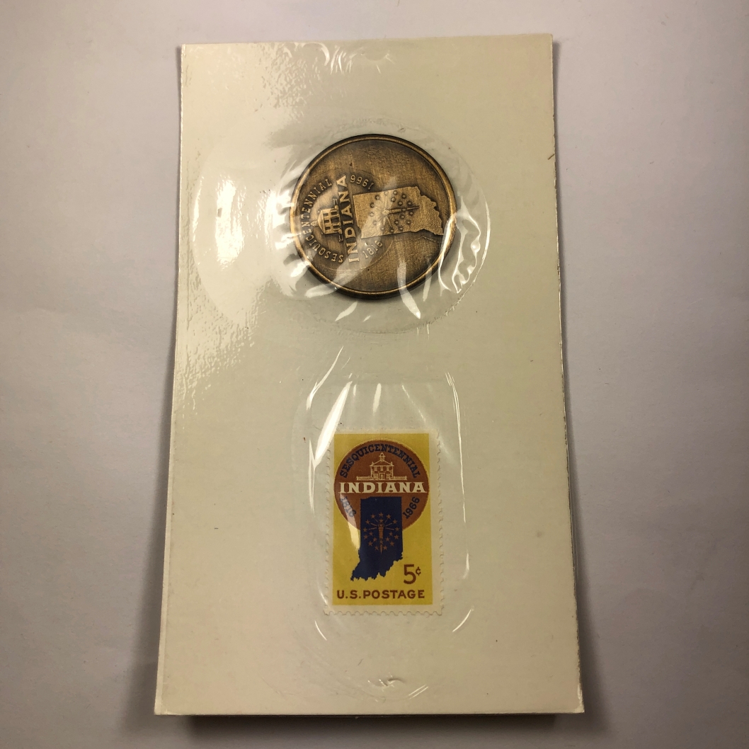 1966 Indiana Sesquicentennial Bronze Medallion and Commemorating 5c