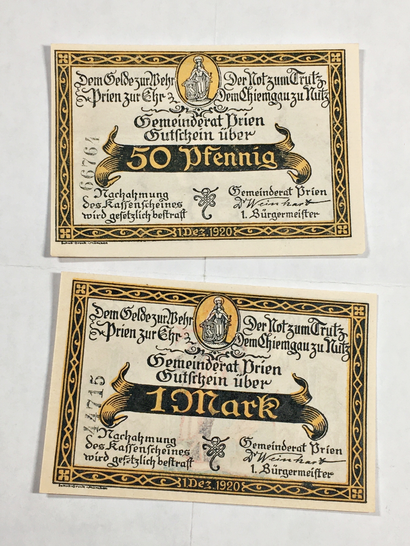 2 1920 s German Notgelds EMERGENCY ISSUE GERMAN CURRENCY 1 Mark 2 1920 s german notgelds emergency issue german currency 1 mark