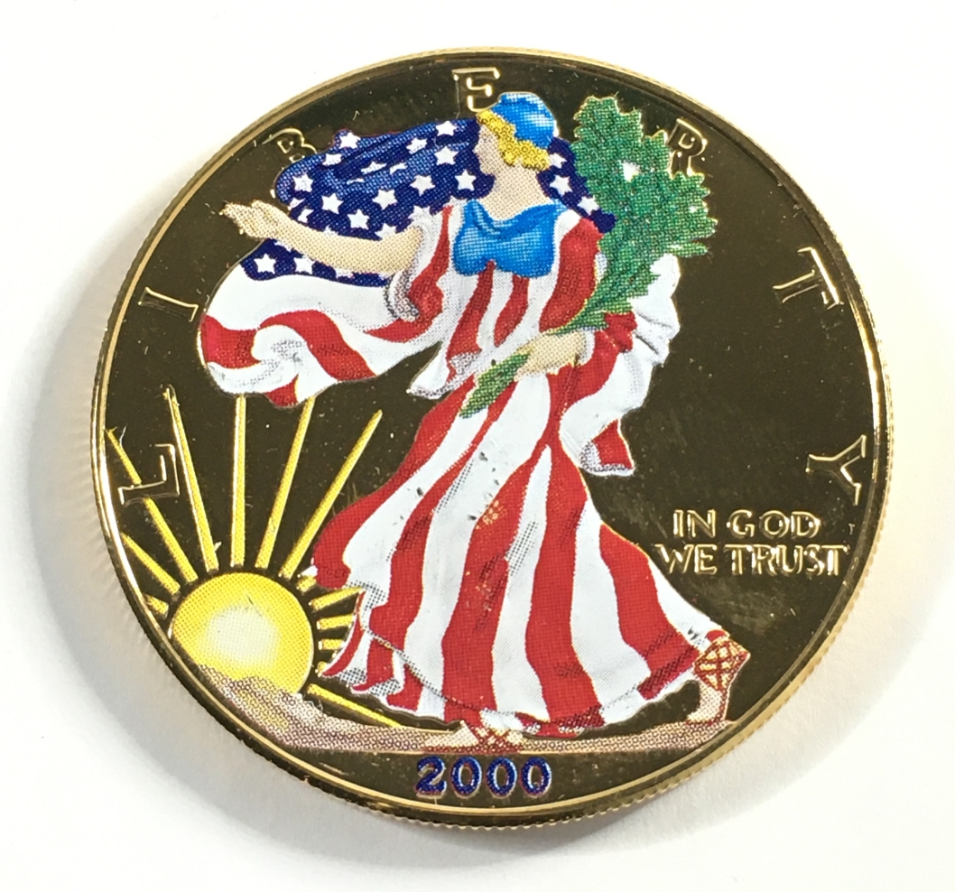 Colorized Ase 2000 24K Gold Layered and Colorized American Silver Eagle*1oz .999 Fine ...