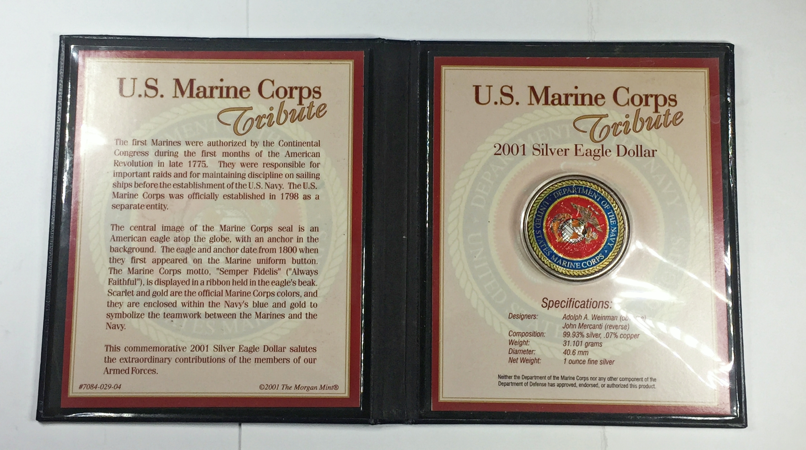 Colorized Ase 2001 Colorized American Silver Eagle*US Marine Corps Tribute*1oz .999 ...