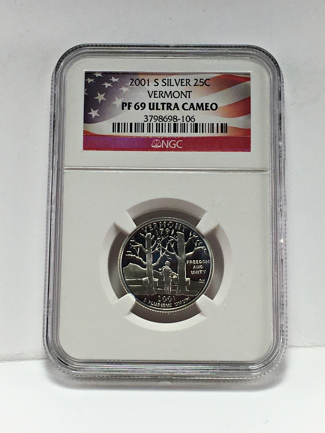 2001-S Proof Silver Vermont State Commemorative Washington Quarter ...