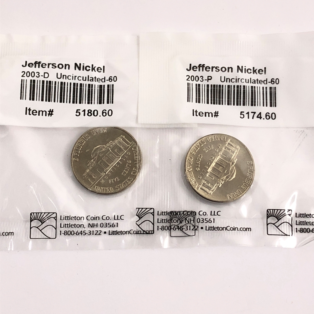 2003P & D Jefferson Nickels*Graded Uncirculated 60 by Littleton Coin