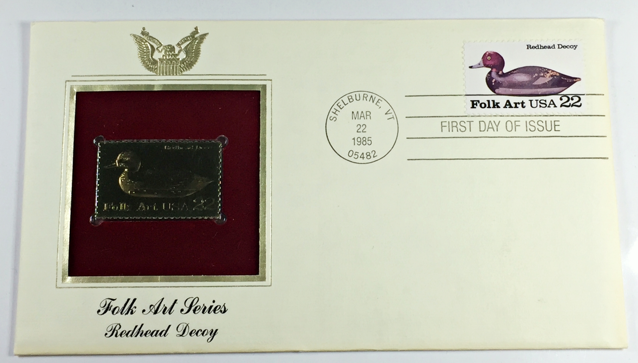 24K Gold Foil Stamp Replica*Fold Art Series*Redhead Decoy First Day