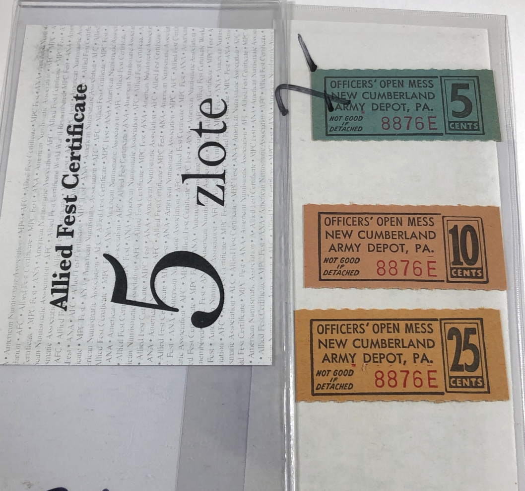 $5 Officers' Open Mess Coupons; New Cumberland Army Depot, PA*Allied ...