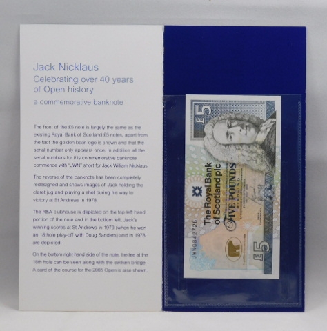 2005 Scotland 5 Pound Note – Jack Nicklaus, Royal Bank Of Scotland – Uncirculated Banknote