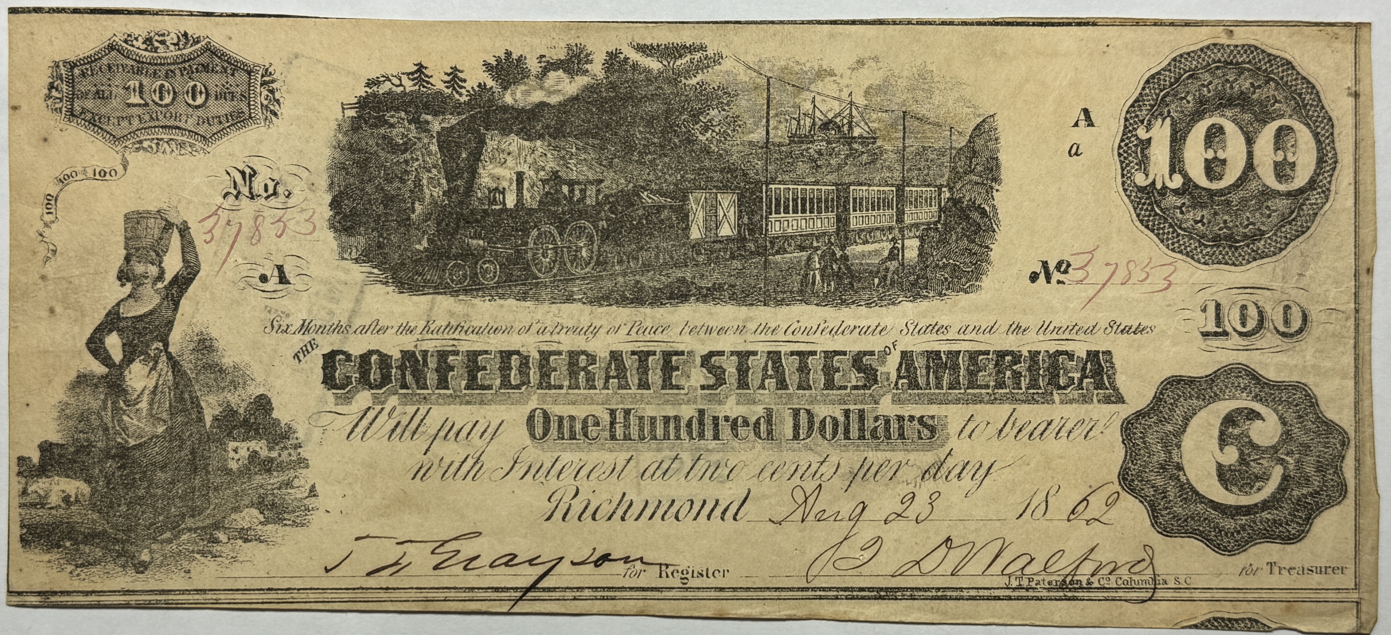 1862 $100 Confederate States of America Note | Property Room