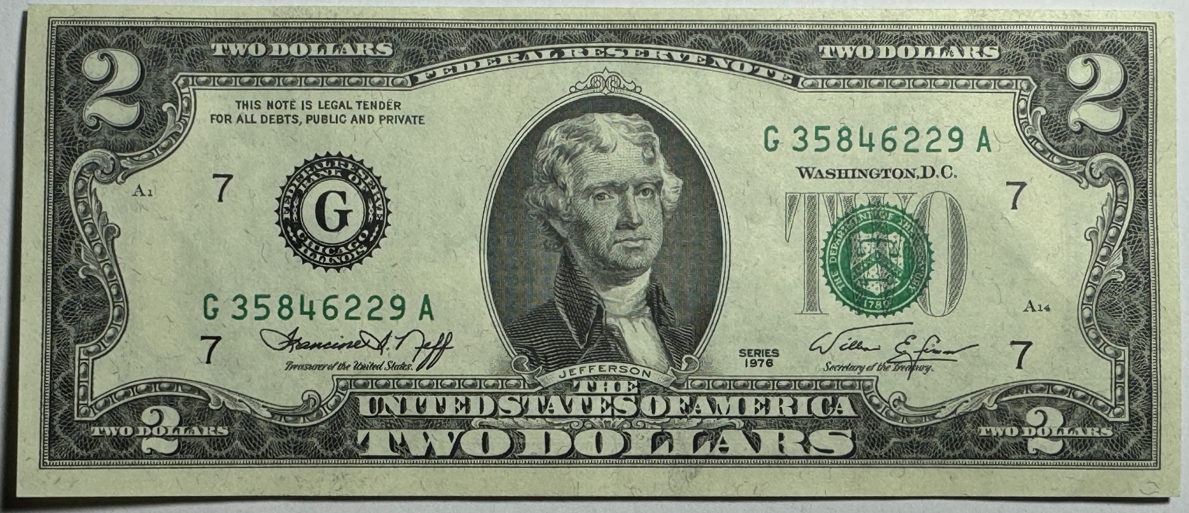 1976 U.S. Bicentennial $2 Federal Reserve Note - High Grade Crisp Note ...