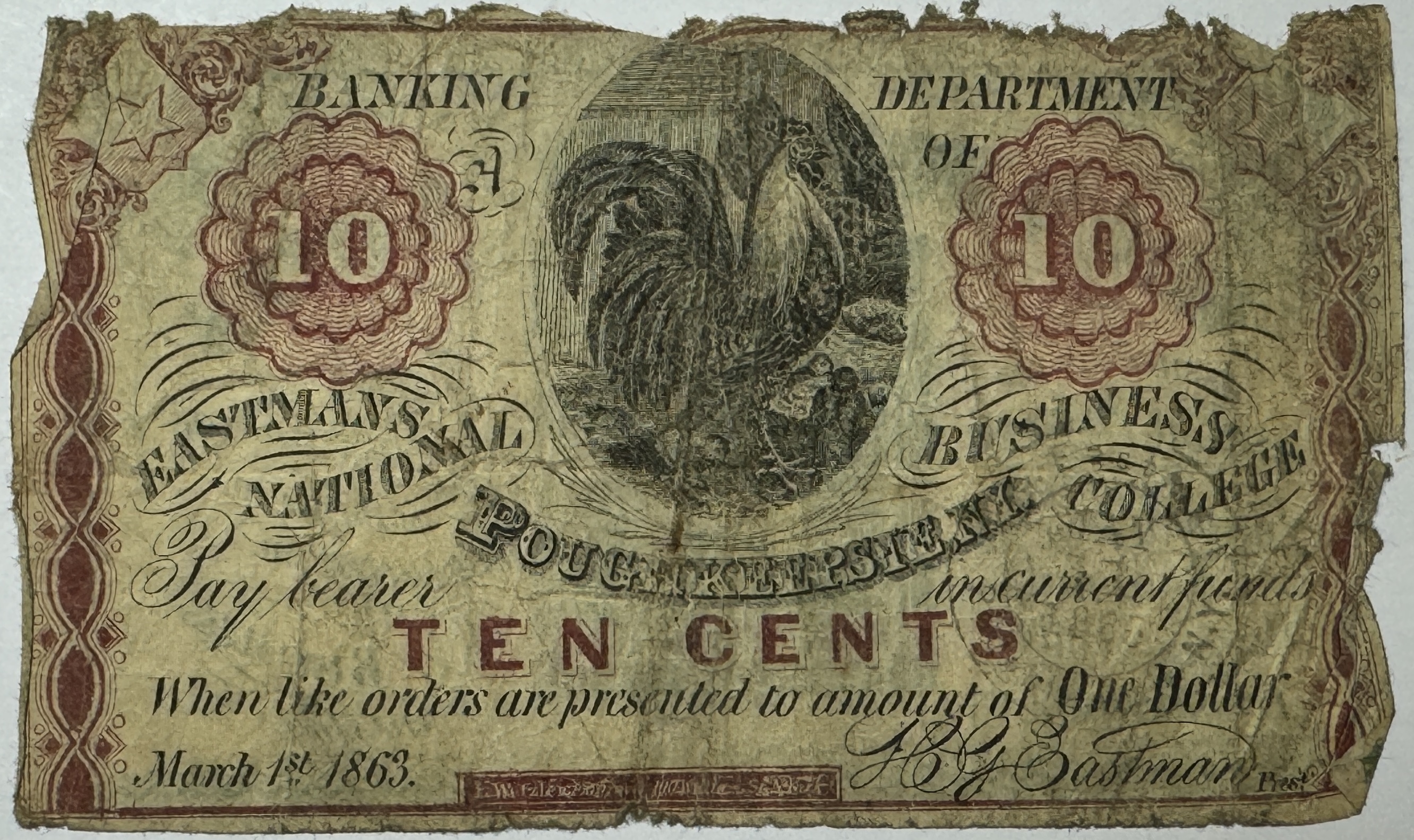 Cent. Notes 1863 Banking Department of Eastmans National Business College Good For ...