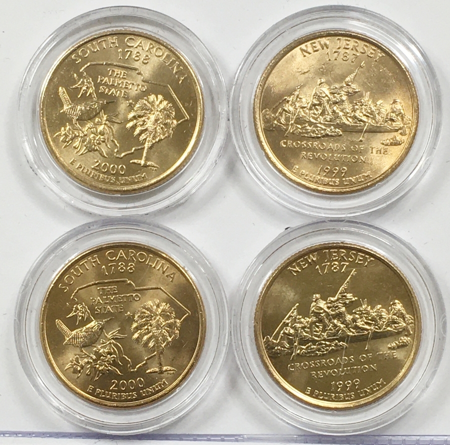 Lot of Four (4) 24K Gold Plated Commemorative State Quarters 1999P