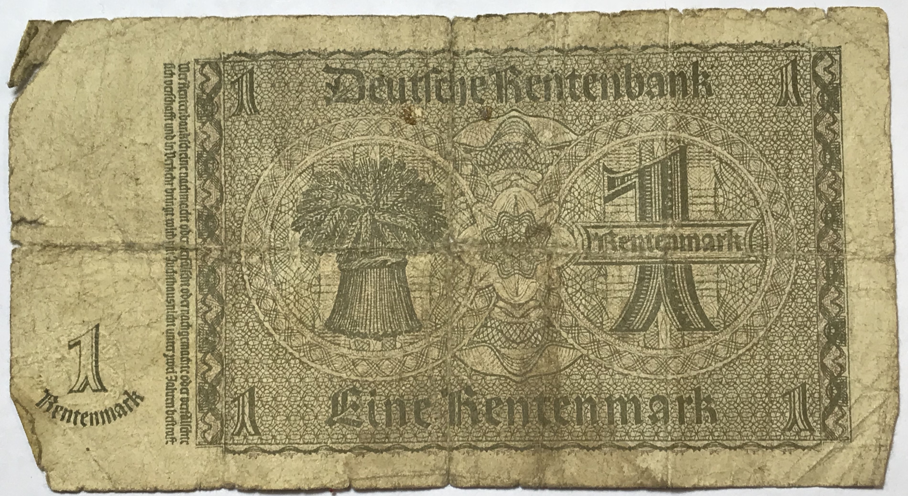 1937 Germany One (1) Rentenmark Banknote | Property Room