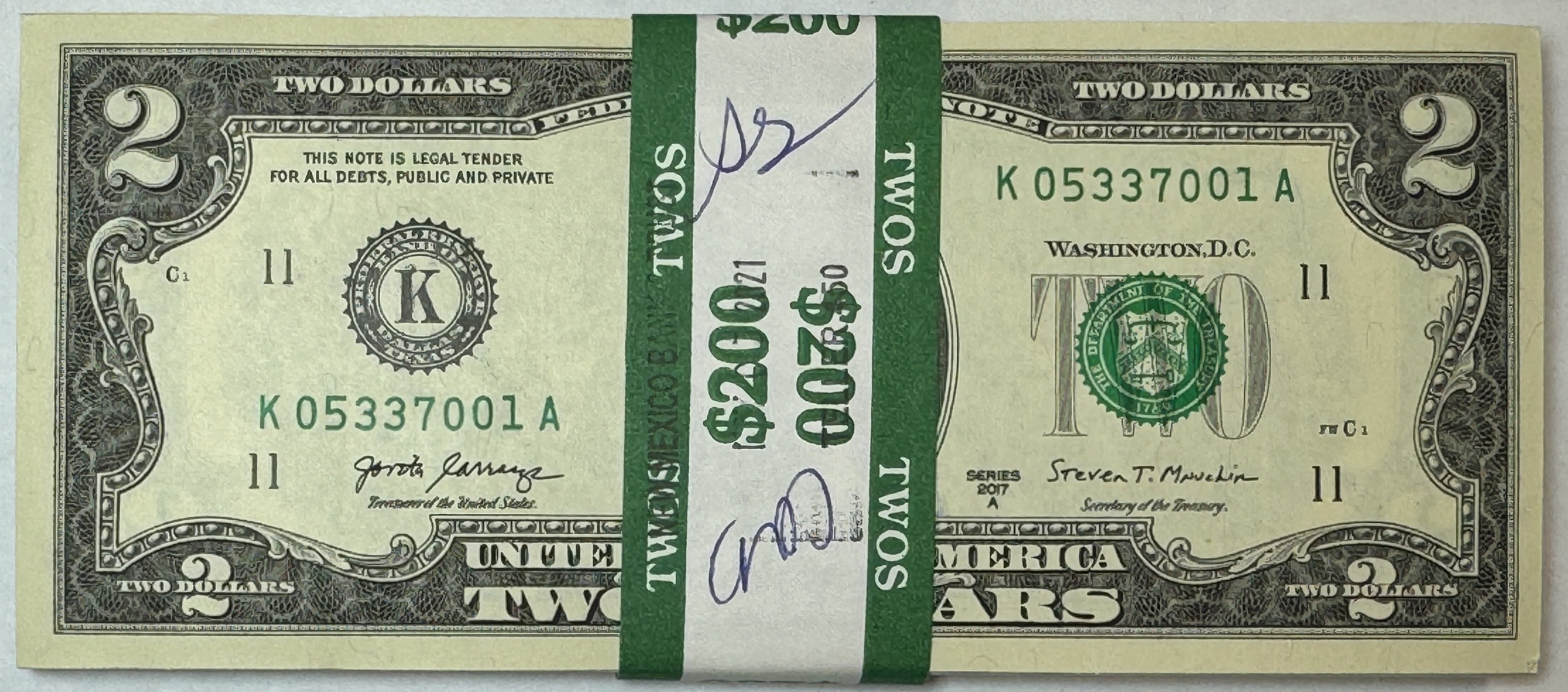 100 Consecutive Numbered and Original Strapped Crisp Uncirculated 2017A ...