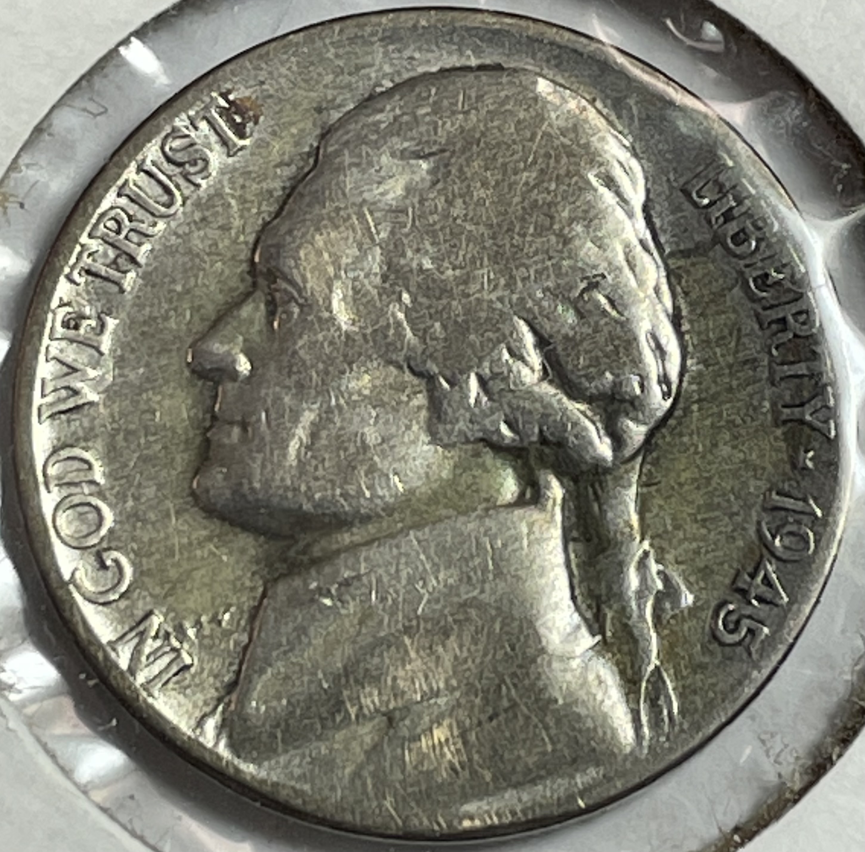 MINT ERROR 1945P Reverse Major Lamination Error Silver Jefferson War