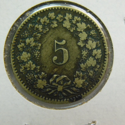 RARE 1873 Switzerland 5 Rappen - Gold Billon Metal | Property Room