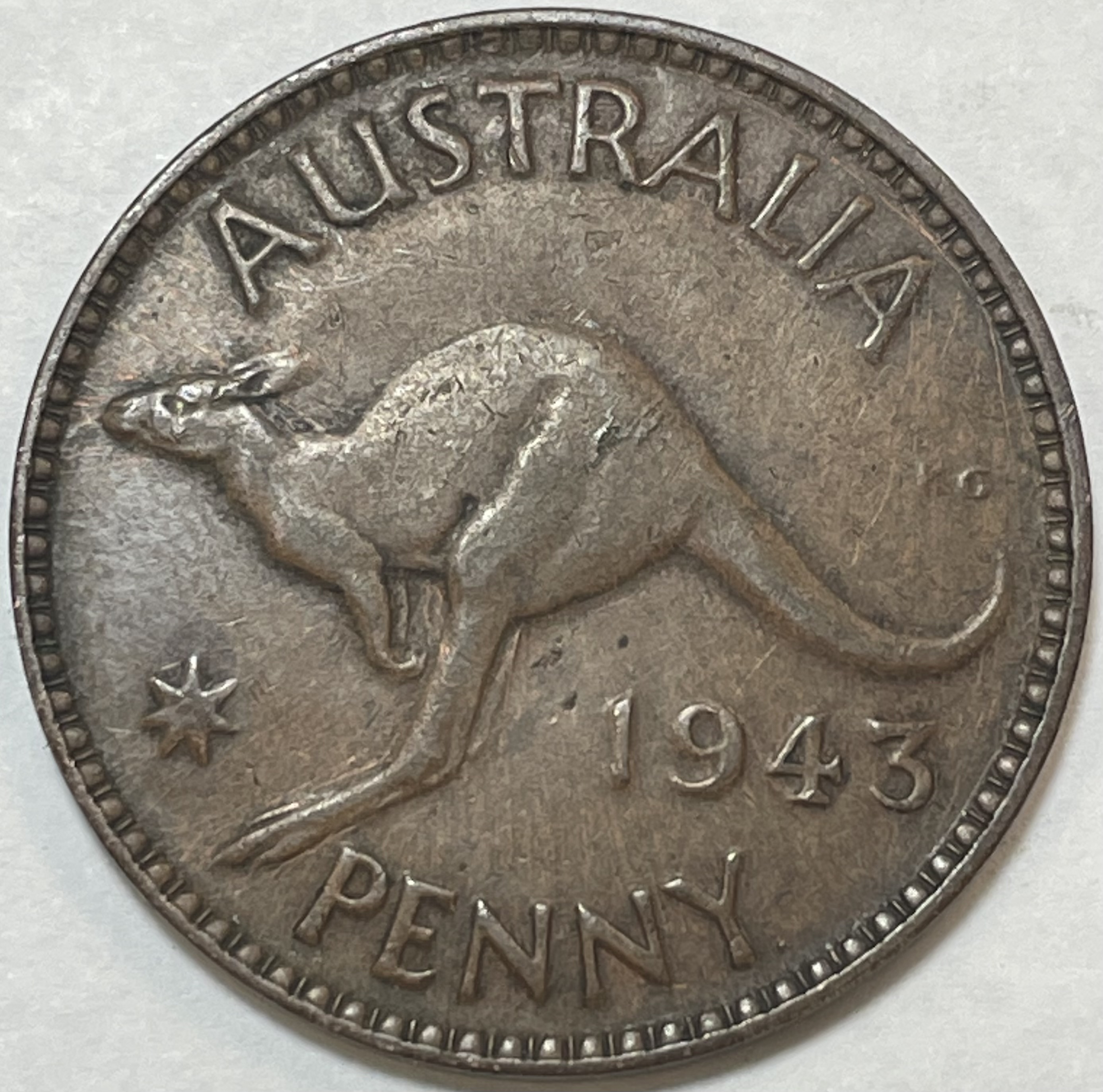 MINT ERROR 1943 Australia Penny w/Multiple Obverse Lamination Errors