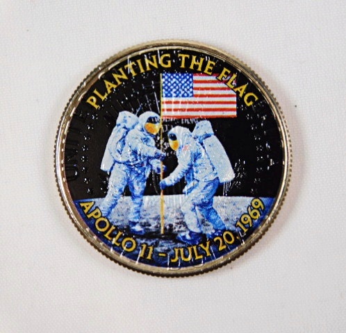 Colorized Kennedy Half Dollar Commemorating Apollo 11; Planting the ...