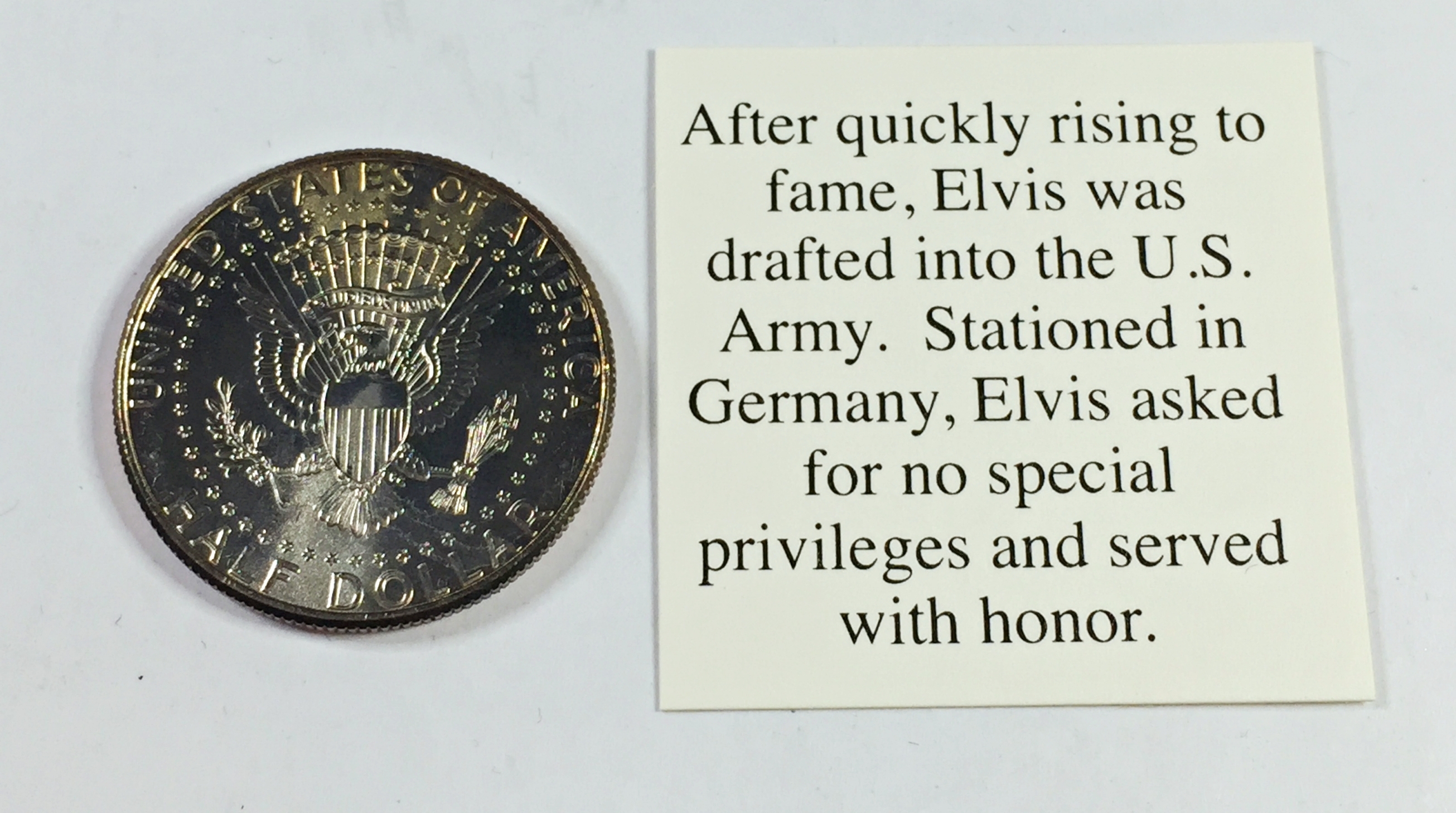 Colorized Kennedy Half Dollar Commemorating Elvis Presley's Drafted ...