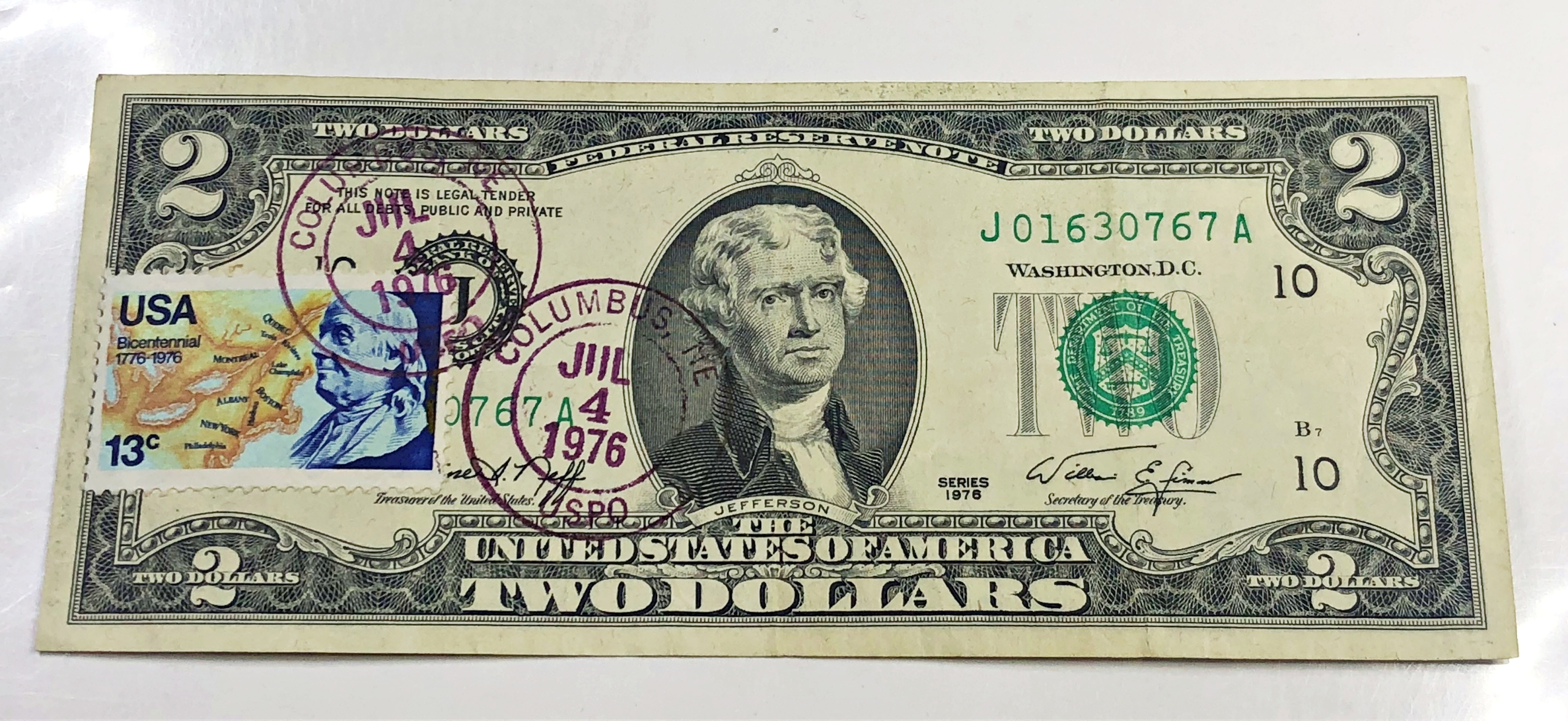 Colorized Series 1976 $2 Federal Reserve Note Commemorating the United ...