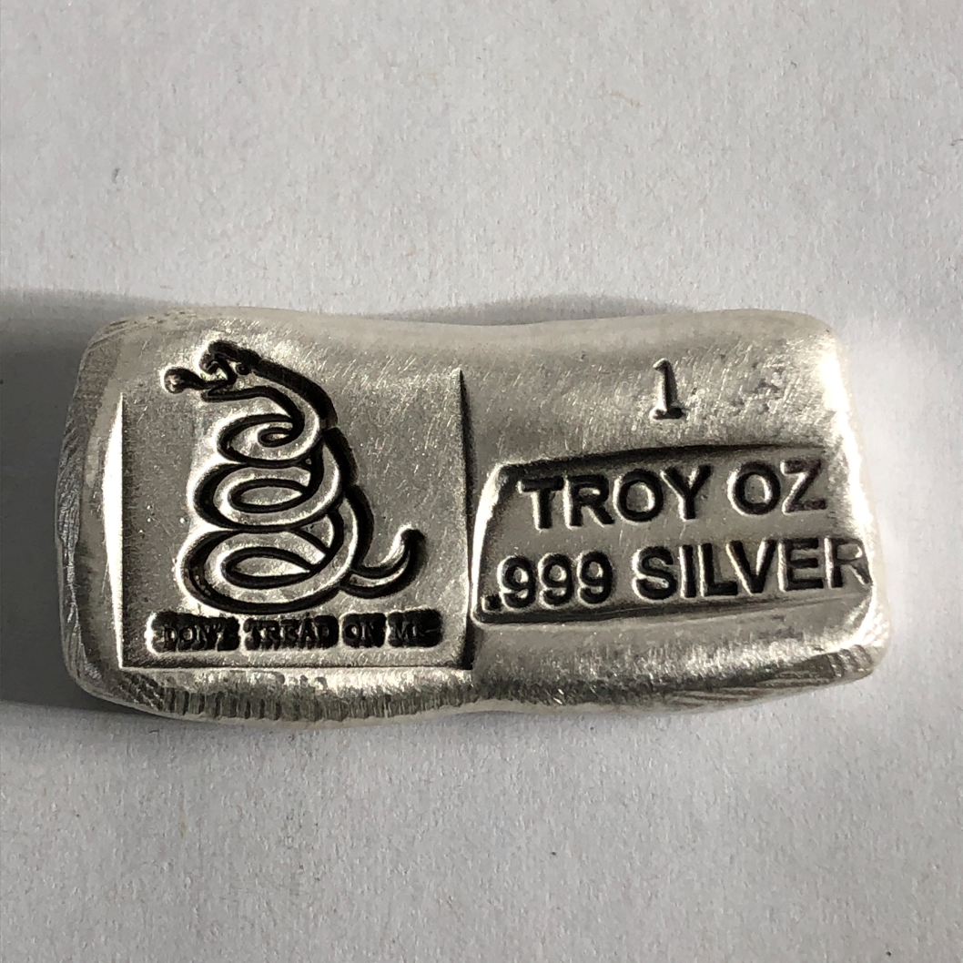 Don't Tread on Me 999 Silver 1oz Bar Hand Poured Prospectors Gold & Gem