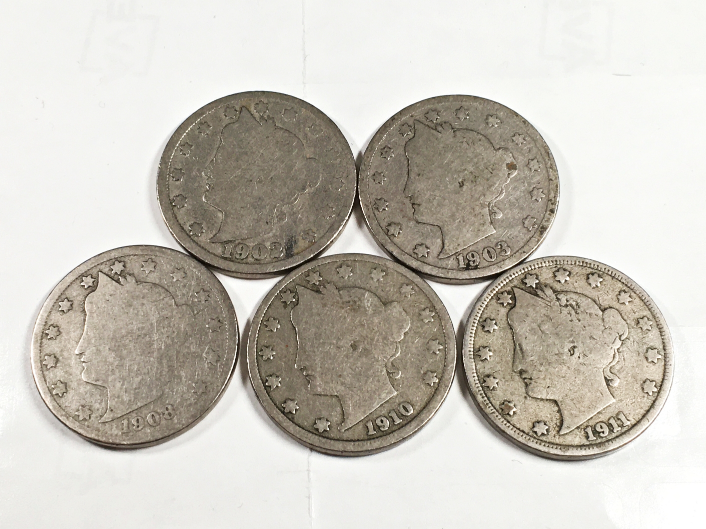 Lot of (5) "V" Liberty Nickels Good Grade Property Room