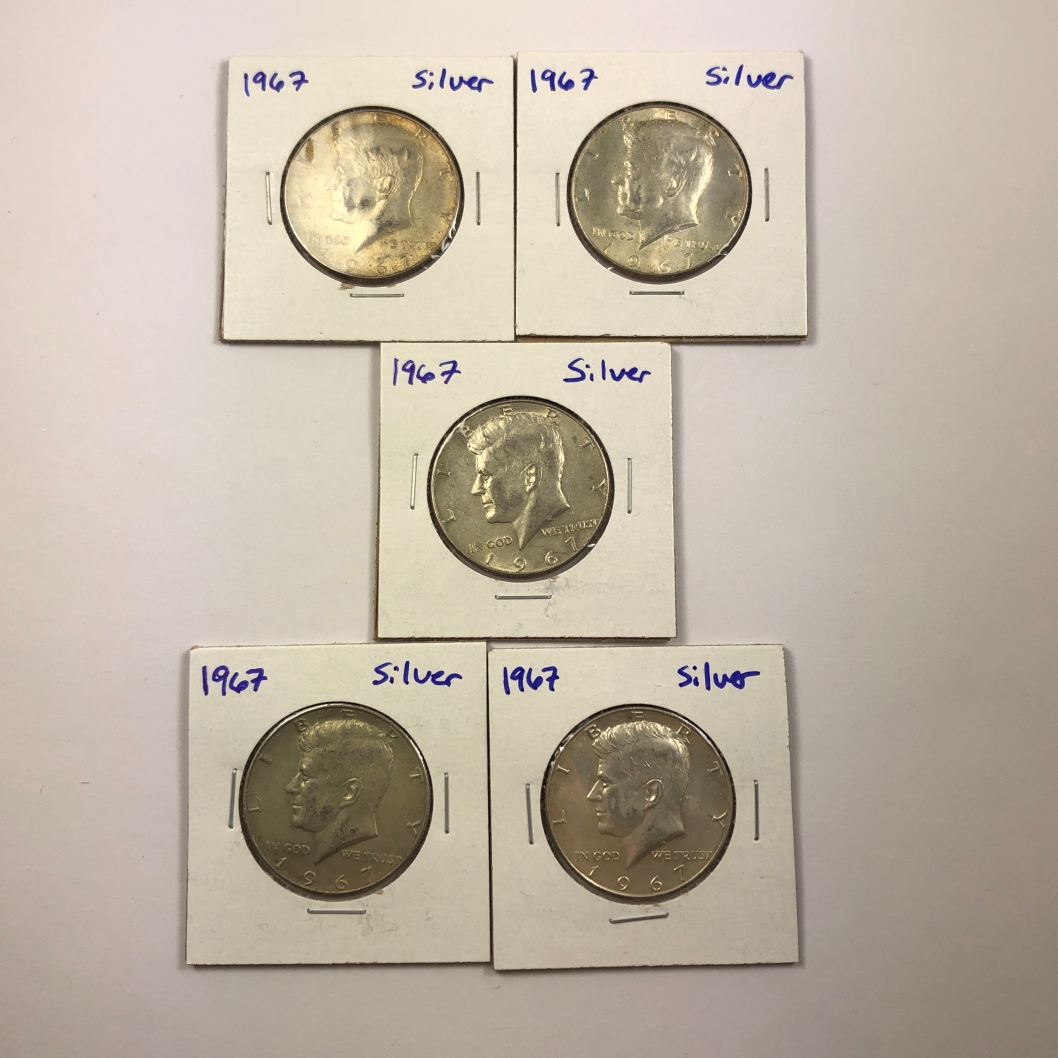 Lot of Five 1967 Silver Kennedy Half Dollars*High Grade and Better ...