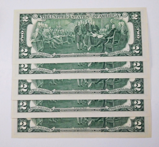 Lot of Five Series 2017A $2 Federal Reserve Notes in CONSECUTIVE ...