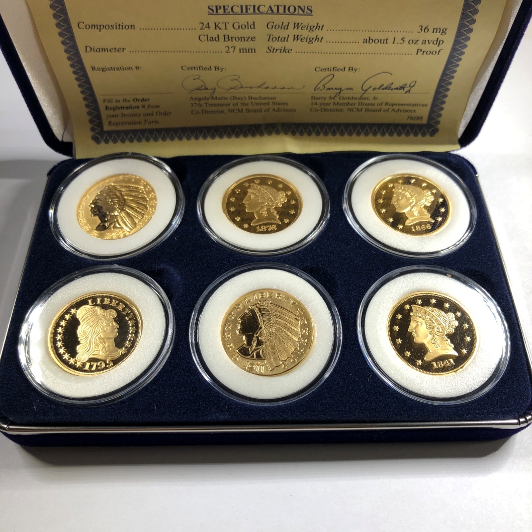 Lot of Six 5 Mint Mark Tribute Proof Coins*24K Gold Layered*In Velvet