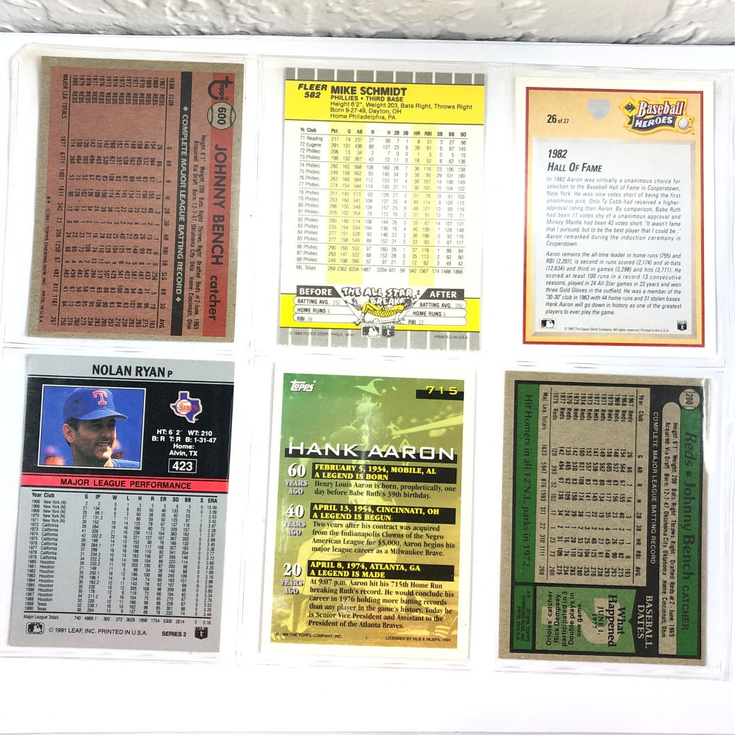 Lot of Six (6) Vintage Hall of Famer Baseball Cards Property Room