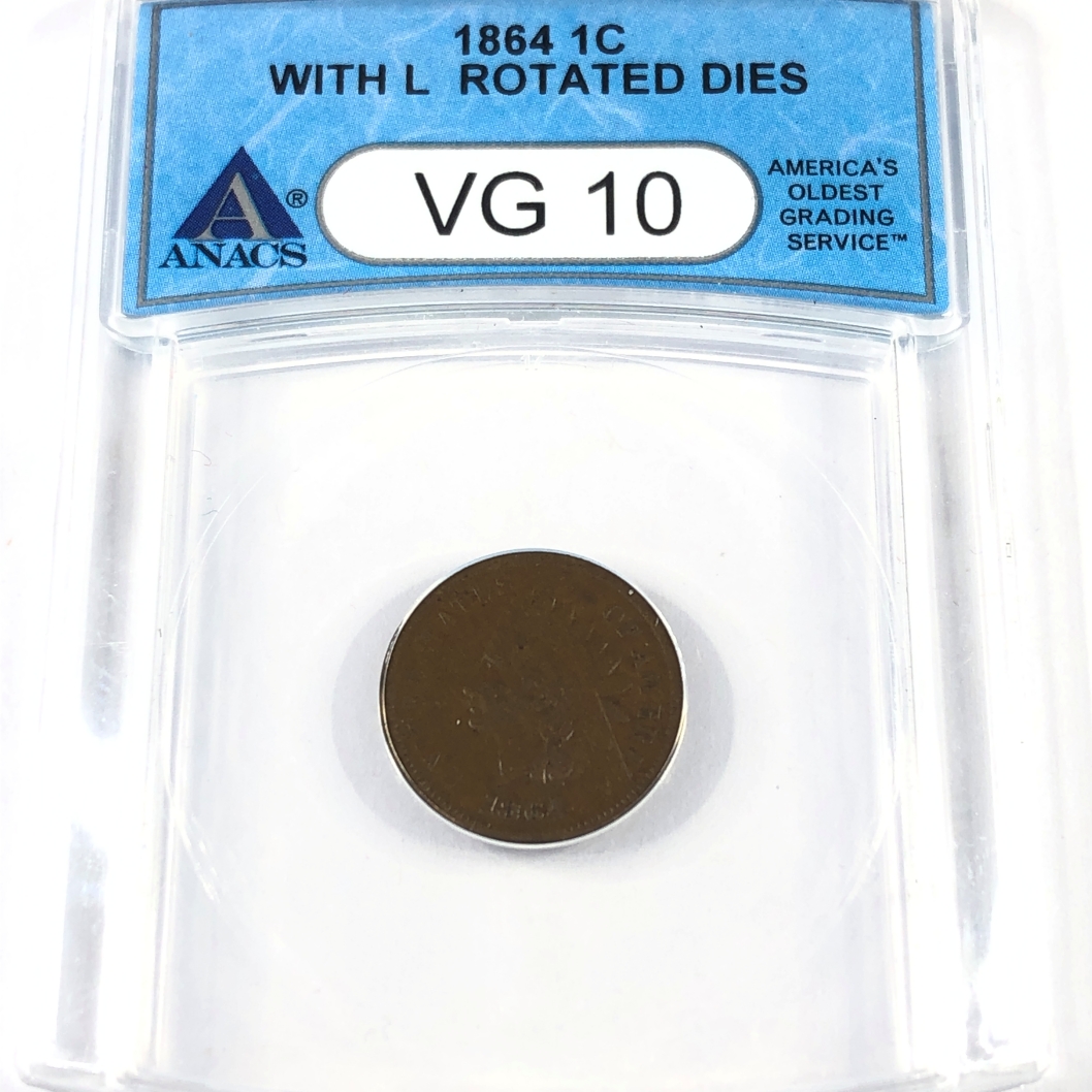 MINT ERROR*19864 Indian Head Cent*Graded VG10 with L Rotated Dies by