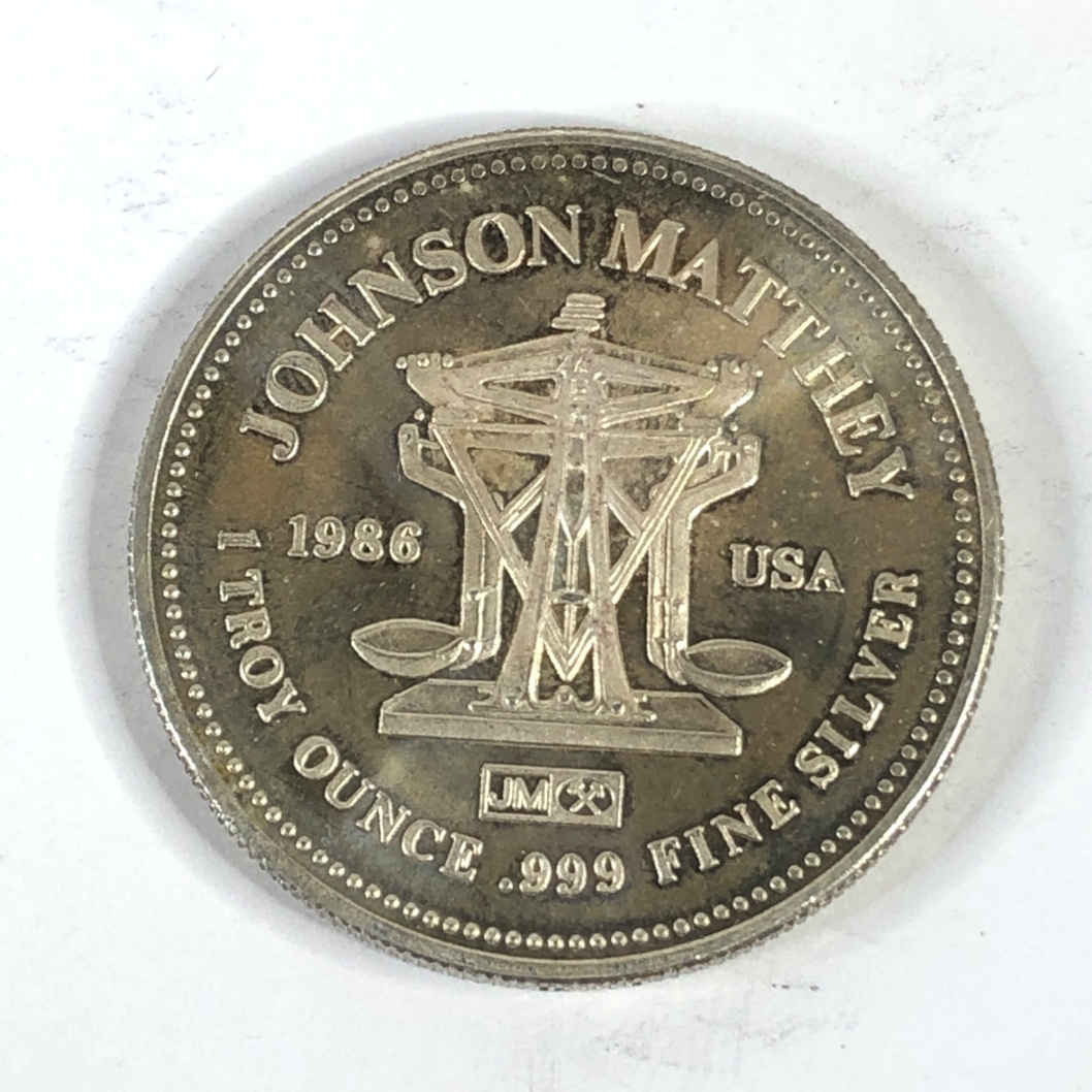 One Troy Ounce .999 Fine Silver Round*1986 Johnson Matthey | Property Room