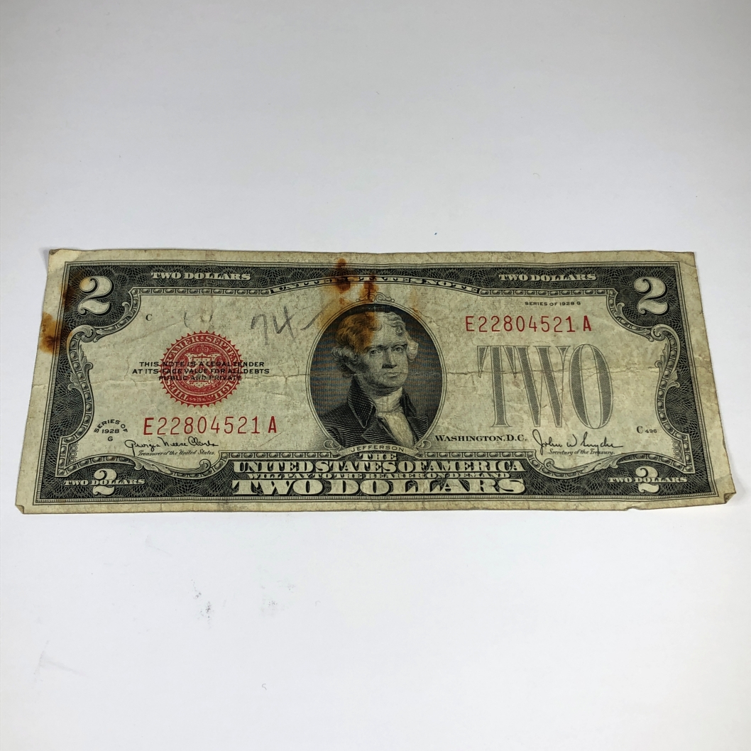 Red Note Money Series 1928G $2 United States Red Note*Circulated*Crisp Paper ...