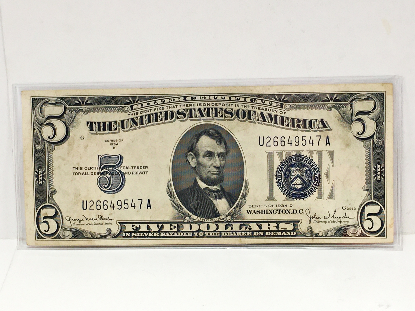 Series 1934D $5 Silver Certificate*Crisp Paper | Property Room
