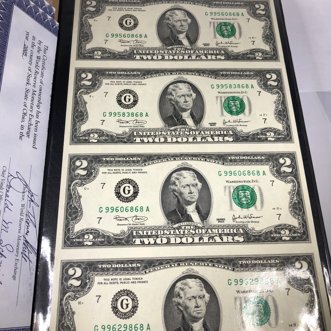 Uncut Sheet of $22 Bills Series 2003 in Nice Display Album with ...