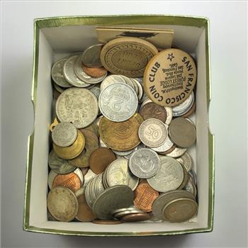 1 1/4lb World Coins and Tokens Several Silver Coins!