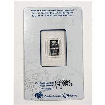 1 Gram 999.5 Palladium Bar*PAMP*Sealed Packet