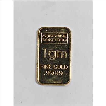 1 Gram .9999 Fine Gold Bar*Sunshine Minting