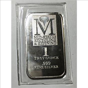 1 Troy Ounce .999 Fine Silver Bar*Mid-states Recycling & Refining
