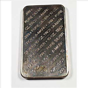 10 Troy oz .999 Fine A-Mark Silver Bar