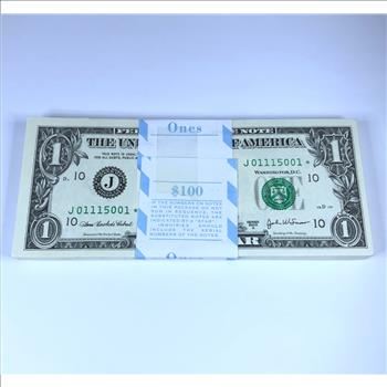100 Crisp Uncirculated, Consecutive Serial Number Star Notes Complete Strap of 100