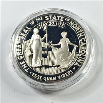 1.1oz Proof Sterling Silver Commemorative of the State of North Carolina*North Carolina's State Seal*In Capsule*Franklin Mint